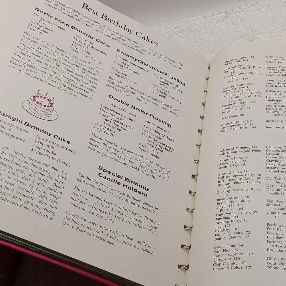 BETTY CROCKER's Parties For Children Book Spiral Bound 1972 4th Print Games Food